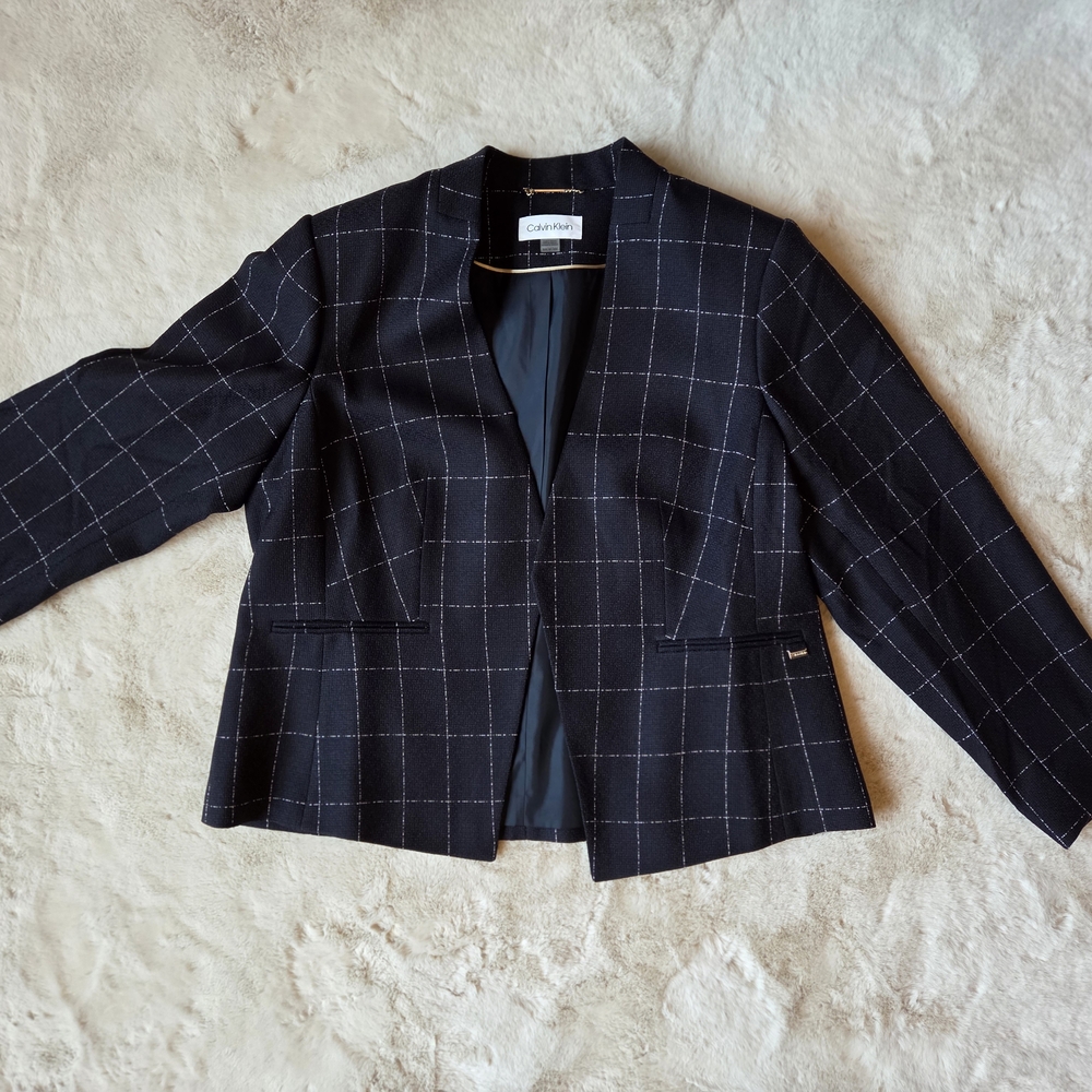 Calvin Klein Navy Checkered Women's Blazer Size 16W